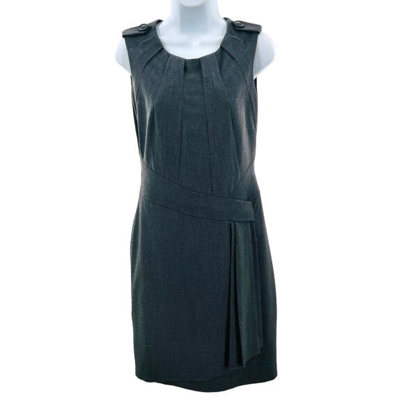 Calvin Klein Gray Pleated Neck Sleeveless Career Basic Sheath Dress Women Sz 4 - Picture 1 of 9